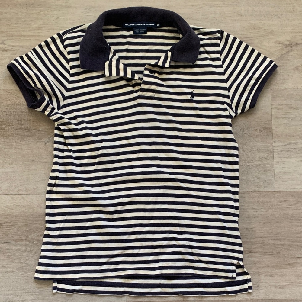 Ralph Lauren Navy and White Striped Polo Size M ( close to Size S)